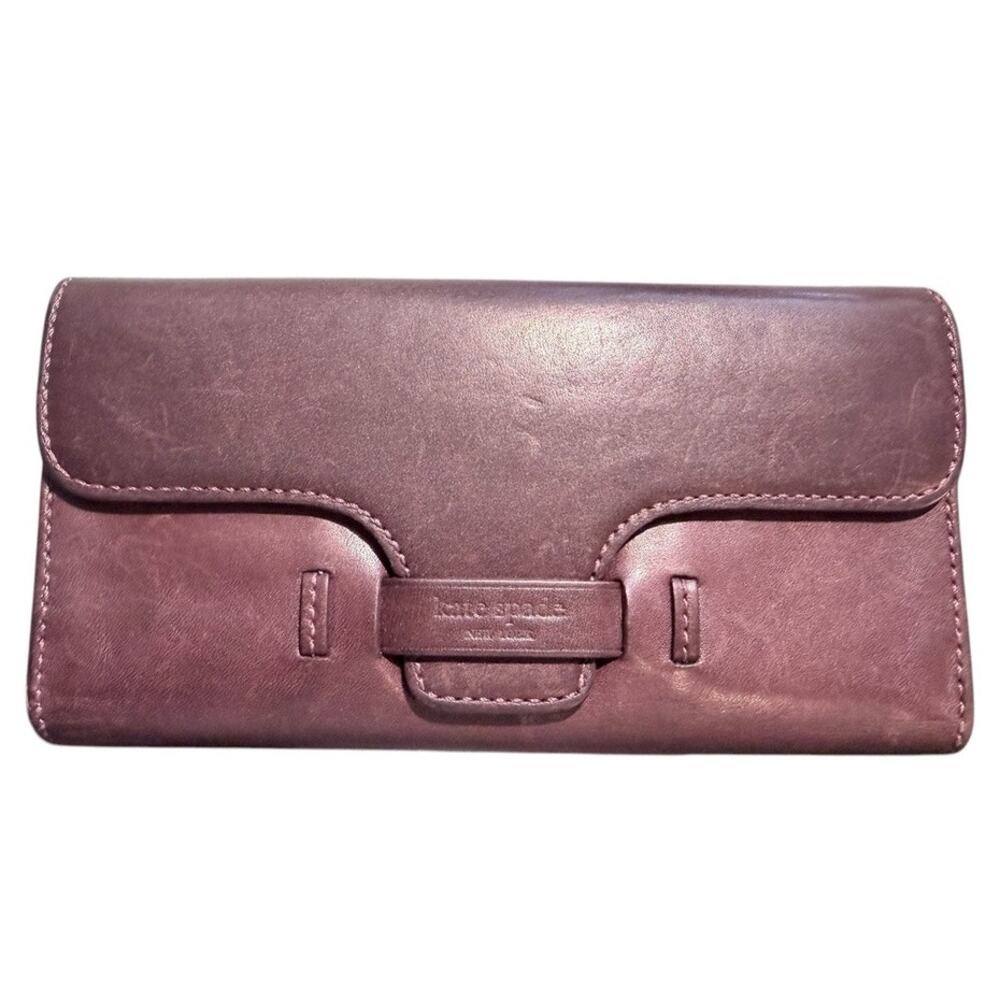 Kate Spade NY Leather TriFold Wallet Organizer Checkbook Brown Gold S363 Gift